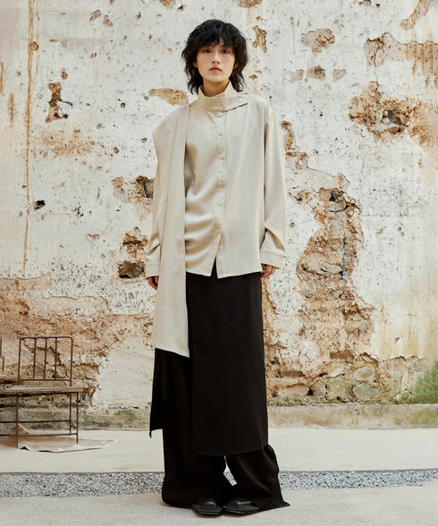 Cross Stand Collar Scarf Blouse